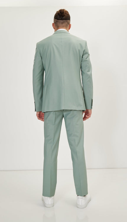 Super 120S Merino Wool Double Breasted Suit - Sage Green - Ron Tomson