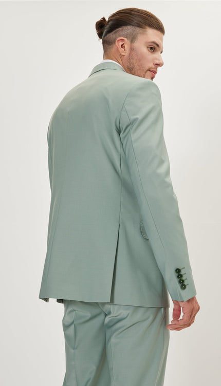 Super 120S Merino Wool Double Breasted Suit - Sage Green - Ron Tomson