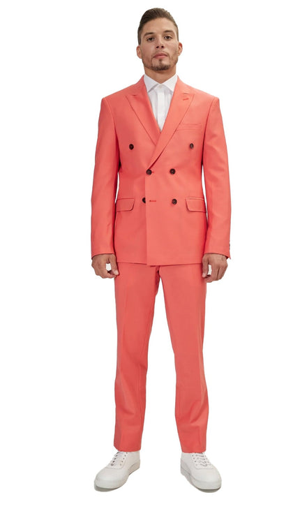 Super 120S Merino Wool Double Breasted Suit - Salmon - Ron Tomson