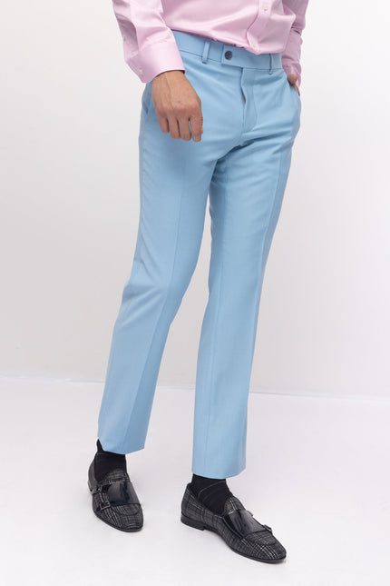 Super 120S Merino Wool Double Breasted Suit- Sky Blue - Ron Tomson