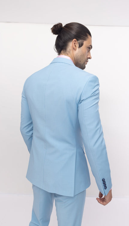 Super 120S Merino Wool Double Breasted Suit- Sky Blue - Ron Tomson