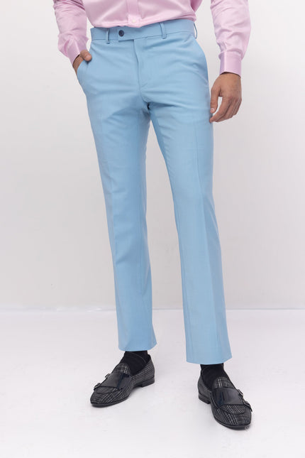 Super 120S Merino Wool Double Breasted Suit- Sky Blue - Ron Tomson