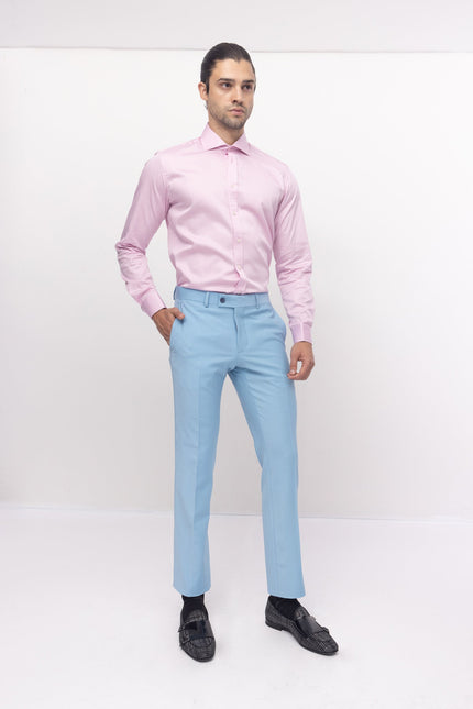 Super 120S Merino Wool Double Breasted Suit- Sky Blue - Ron Tomson