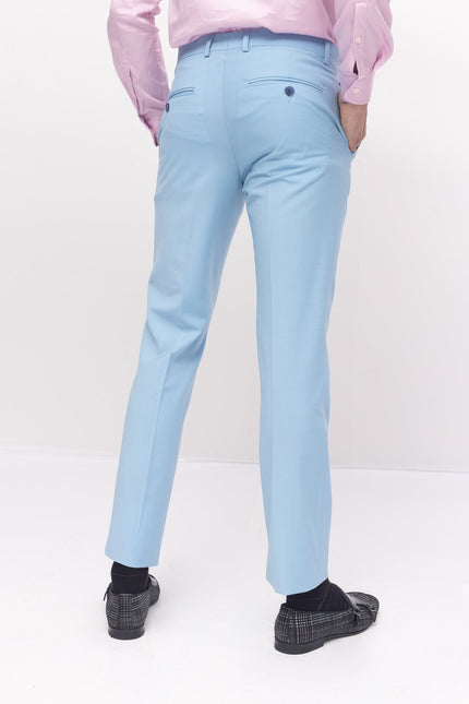 Super 120S Merino Wool Double Breasted Suit- Sky Blue - Ron Tomson