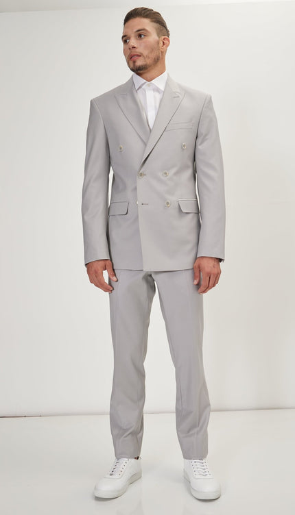 Super 120S Merino Wool Double Breasted Suit - Smoke Grey - Ron Tomson