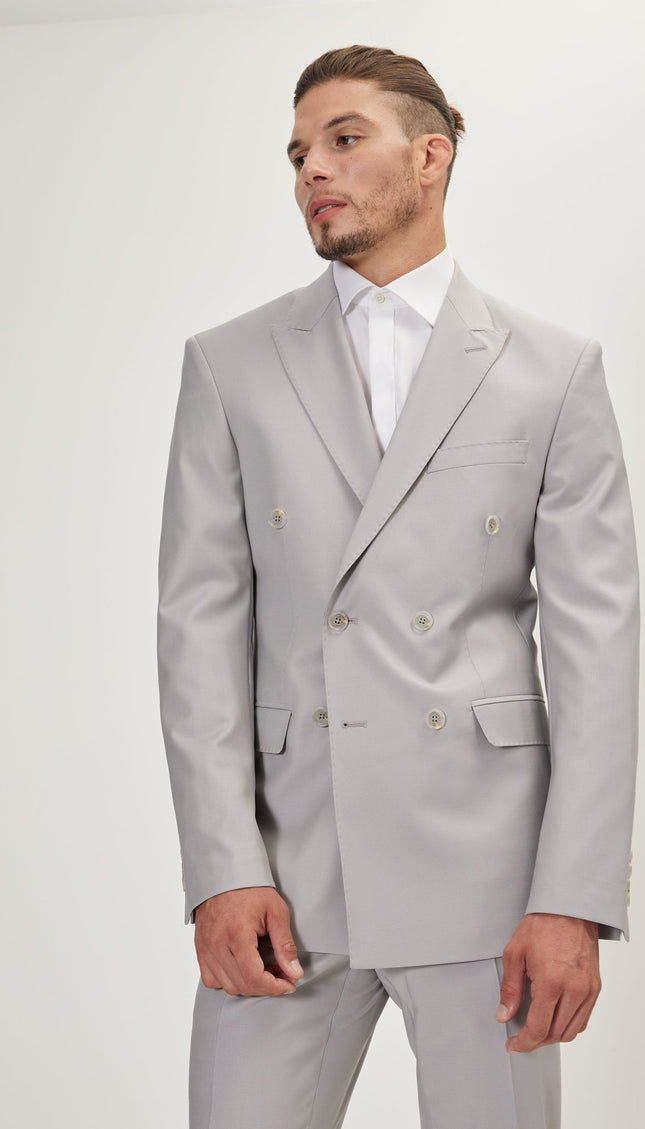 Super 120S Merino Wool Double Breasted Suit - Smoke Grey - Ron Tomson