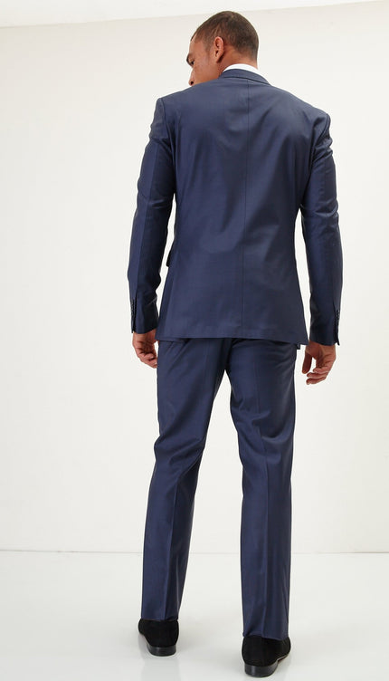 Super 120S Merino Wool Double Breasted Suit - Solid Navy - Ron Tomson