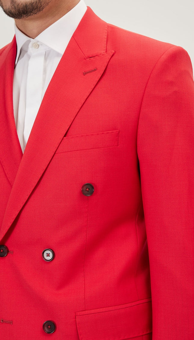 Super 120S Merino Wool Double Breasted Suit - Valentine Red - Ron Tomson