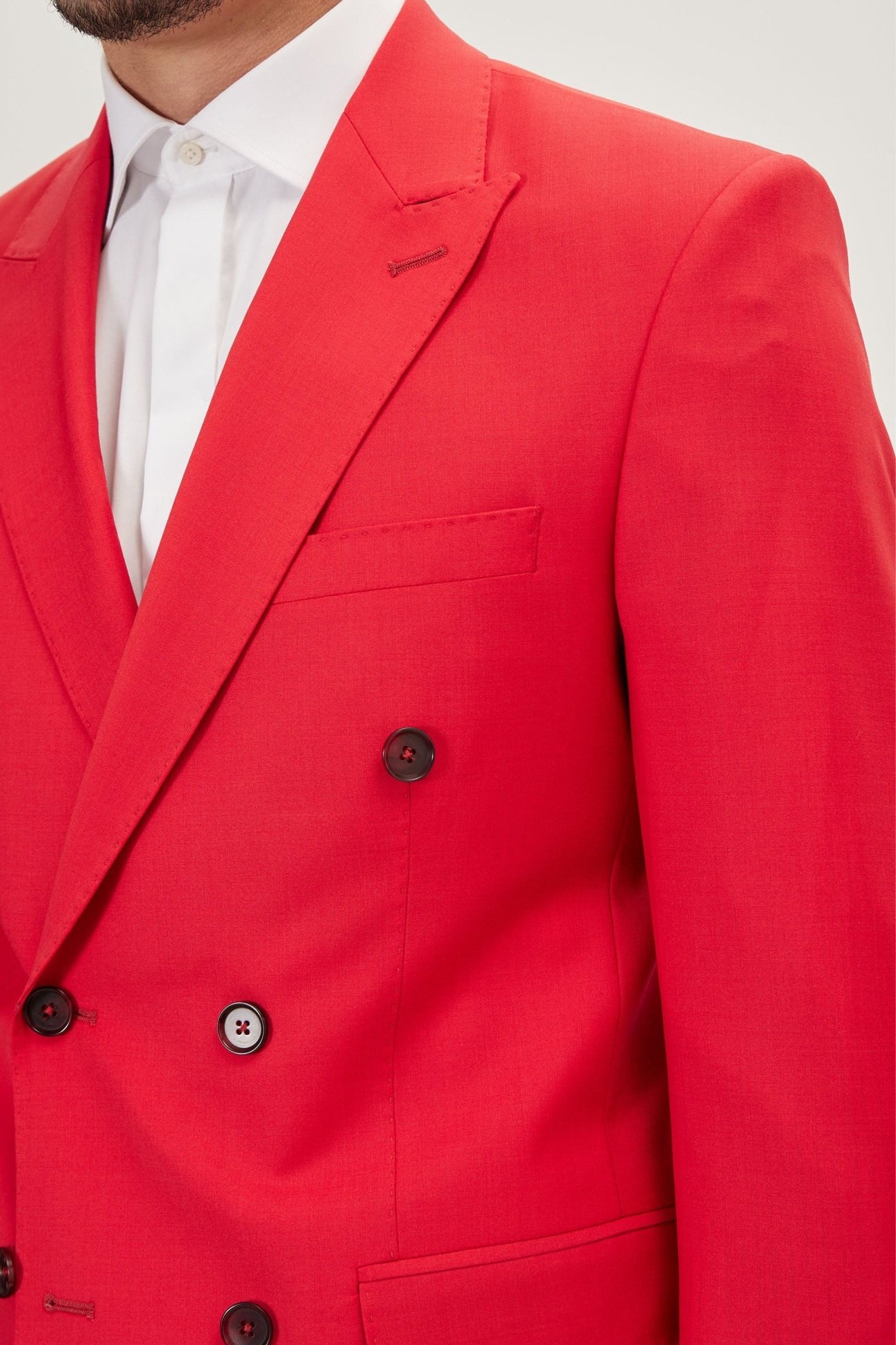 Super 120S Merino Wool Double Breasted Suit - Valentine Red - Ron Tomson