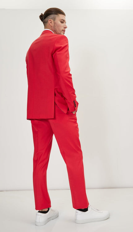 Super 120S Merino Wool Double Breasted Suit - Valentine Red - Ron Tomson