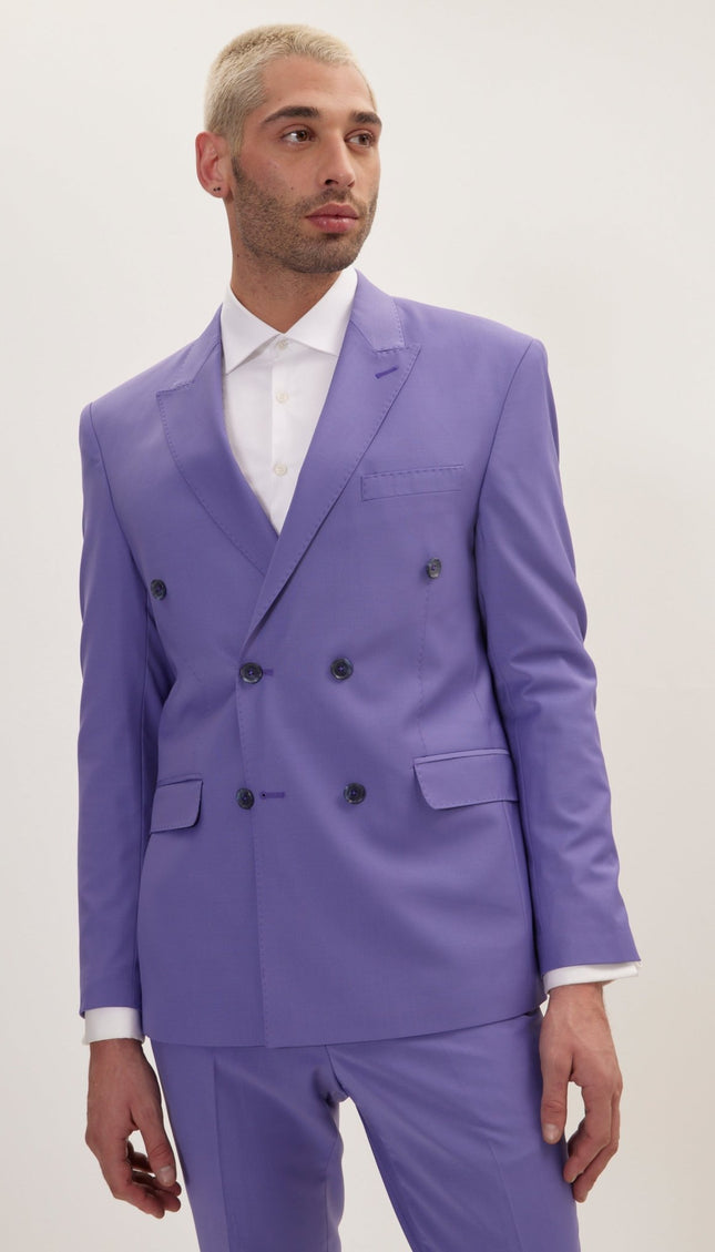 Super 120S Merino Wool Double Breasted Suit - Violet - Ron Tomson