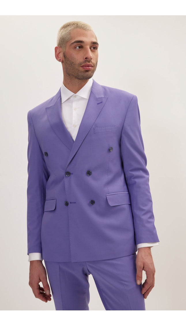 Super 120S Merino Wool Double Breasted Suit - Violet - Ron Tomson