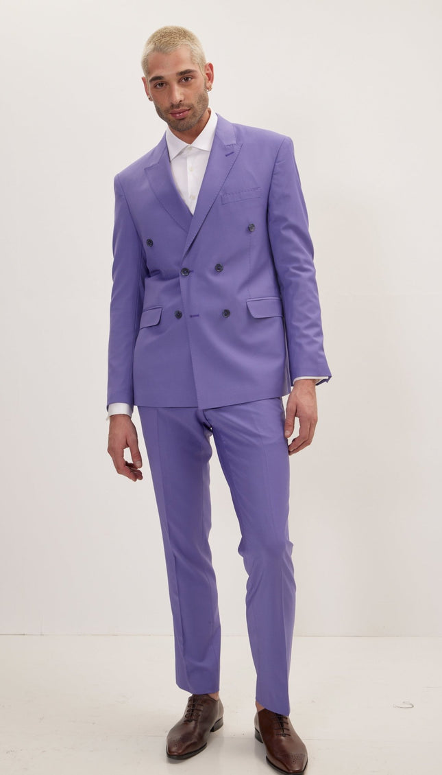 Super 120S Merino Wool Double Breasted Suit - Violet - Ron Tomson