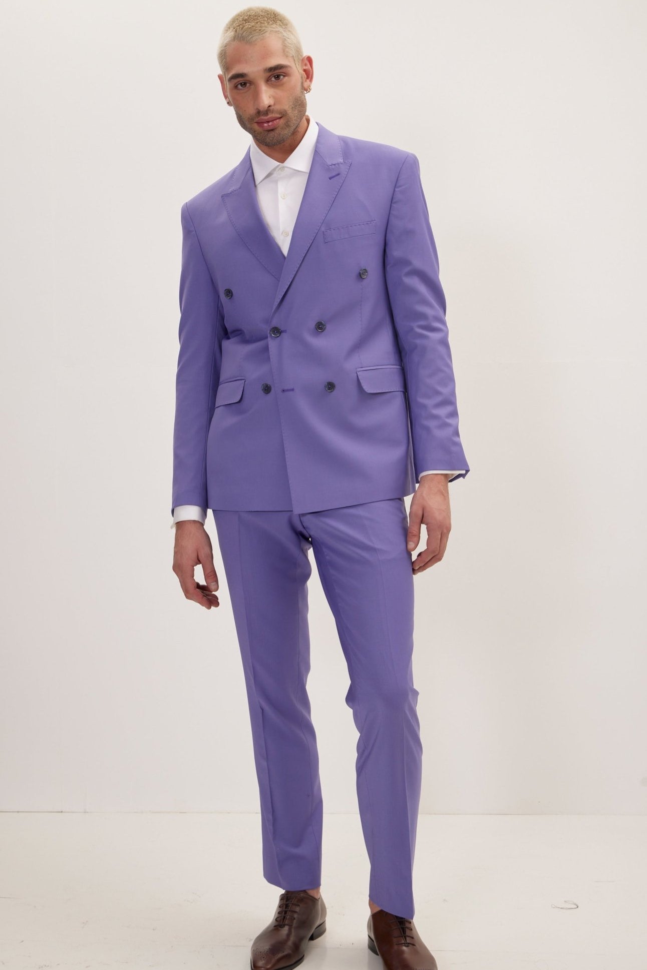 Super 120S Merino Wool Double Breasted Suit - Violet - Ron Tomson