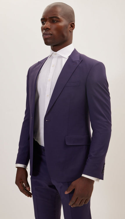 Super 120S Merino Wool Single Breasted Suit - Aubergine Purple - Ron Tomson