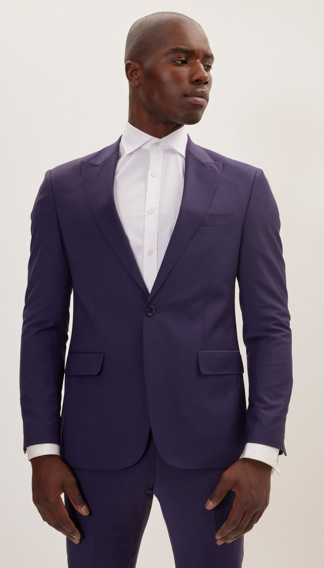 Super 120S Merino Wool Single Breasted Suit - Aubergine Purple - Ron Tomson