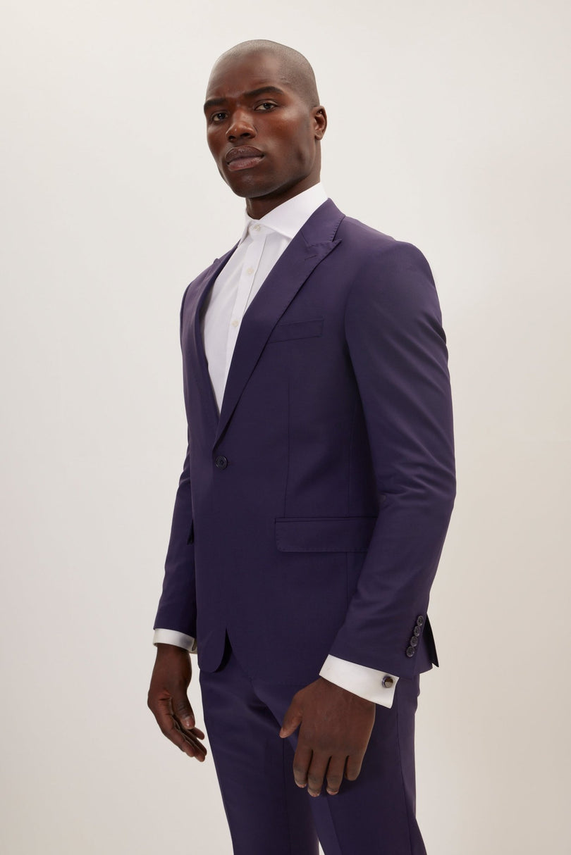 Super 120S Merino Wool Single Breasted Suit - Aubergine Purple - Ron Tomson