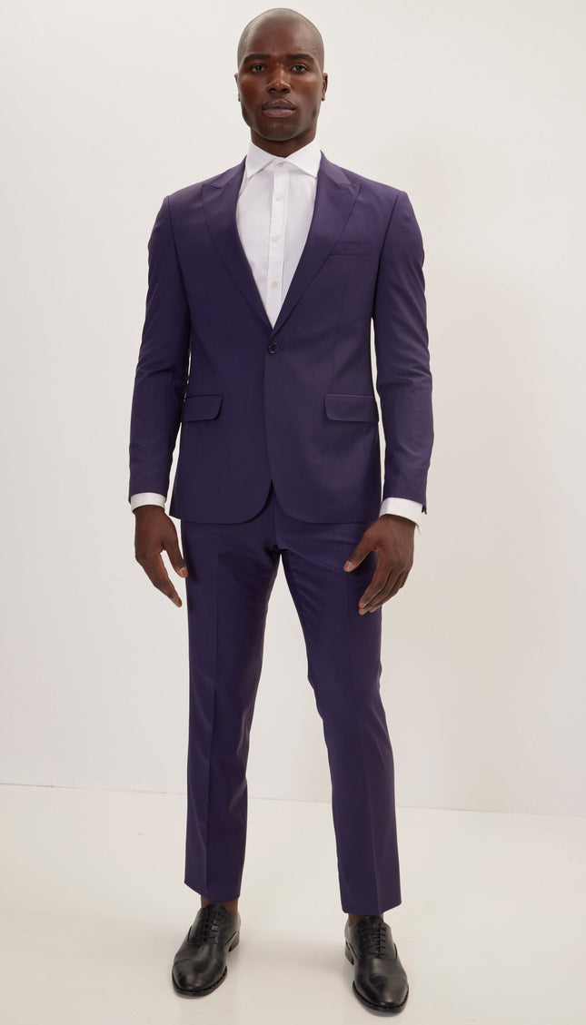 Super 120S Merino Wool Single Breasted Suit - Aubergine Purple - Ron Tomson