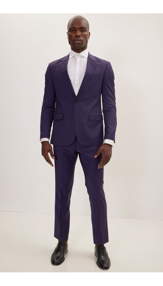 Super 120S Merino Wool Single Breasted Suit - Aubergine Purple - Ron Tomson