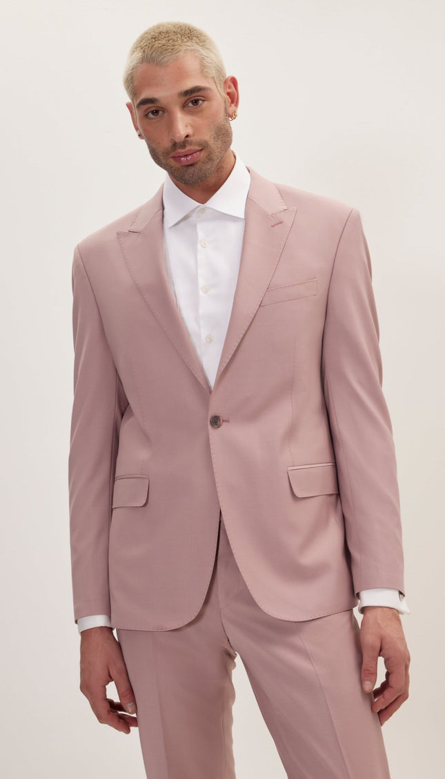 Super 120S Merino Wool Single Breasted Suit - Blush Pink - Ron Tomson