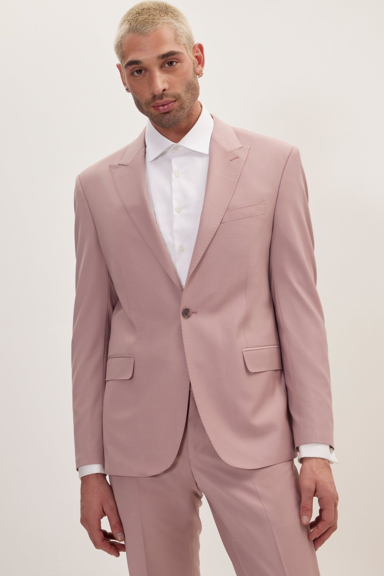 Super 120S Merino Wool Single Breasted Suit - Blush Pink - Ron Tomson