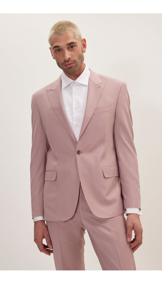 Super 120S Merino Wool Single Breasted Suit - Blush Pink - Ron Tomson