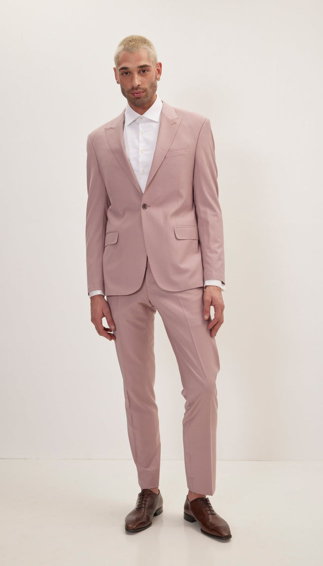 Super 120S Merino Wool Single Breasted Suit - Blush Pink - Ron Tomson