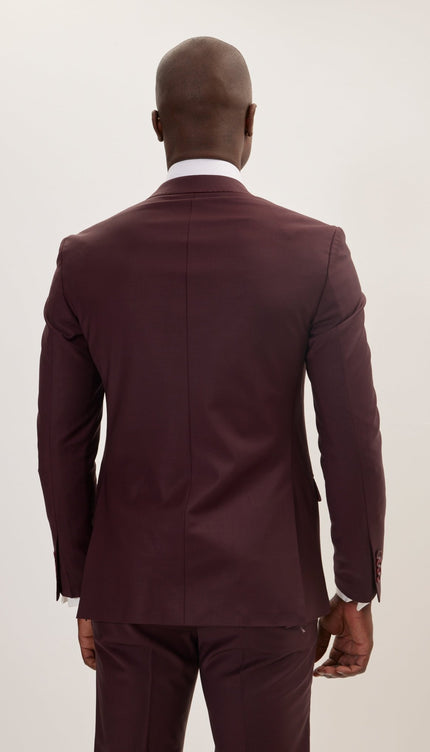 Super 120S Merino Wool Single Breasted Suit - Burgundy - Ron Tomson