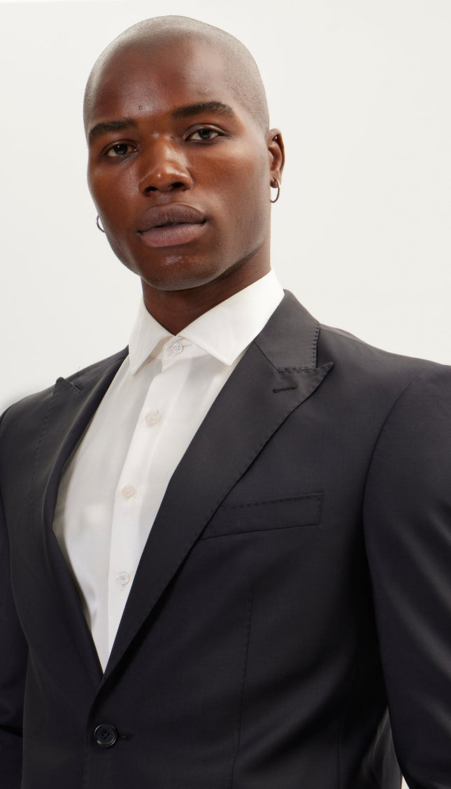 Super 120S Merino Wool Single Breasted Suit - Cobalt Black - Ron Tomson