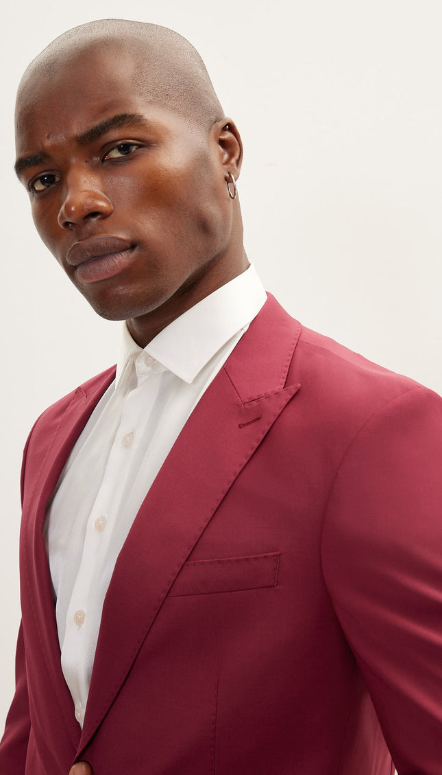 Super 120S Merino Wool Single Breasted Suit - Currant Maroon - Ron Tomson