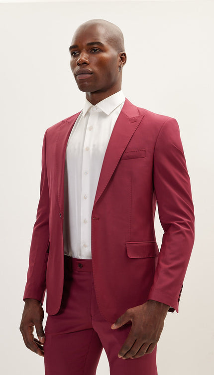 Super 120S Merino Wool Single Breasted Suit - Currant Maroon - Ron Tomson
