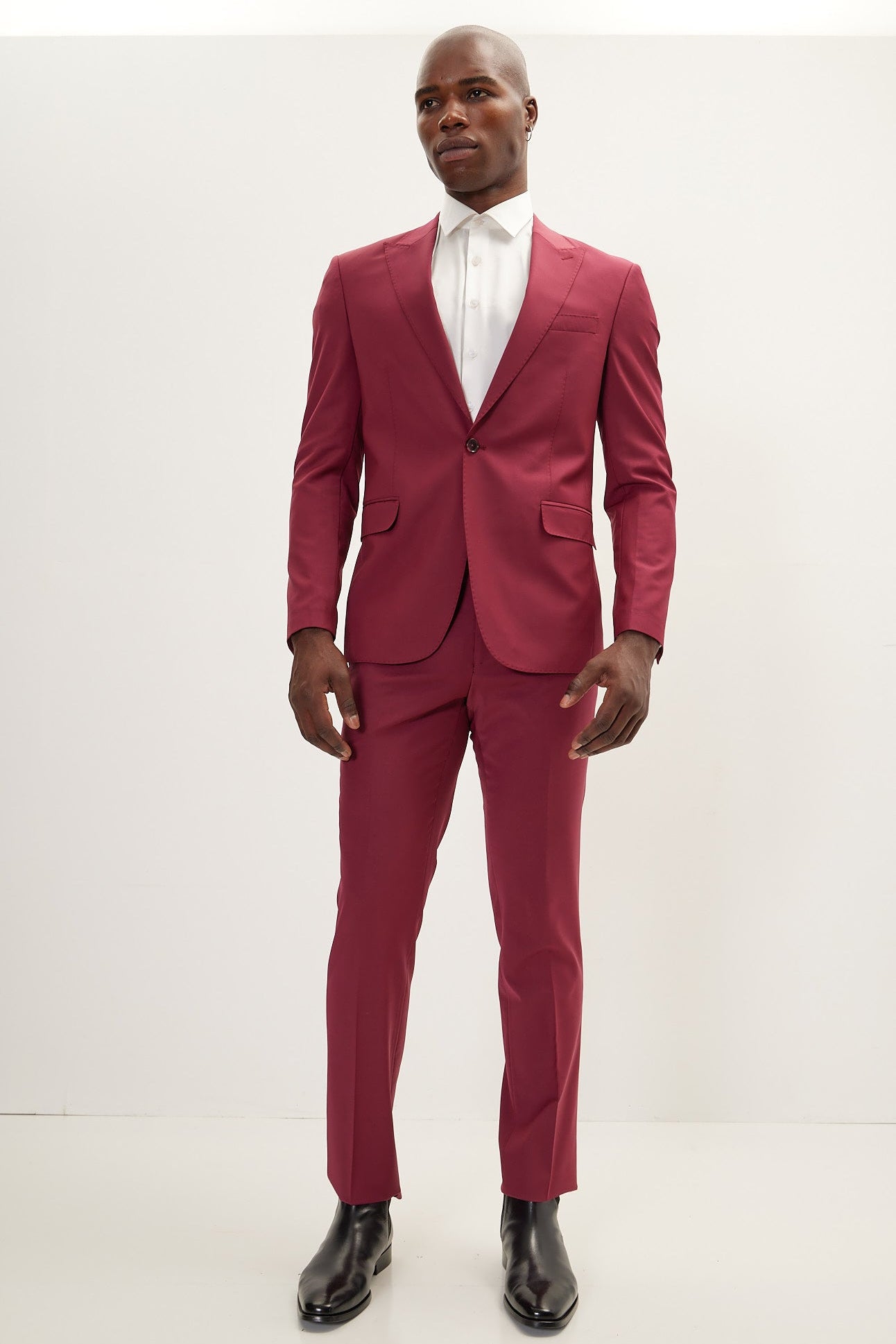 Super 120S Merino Wool Single Breasted Suit - Currant Maroon - Ron Tomson