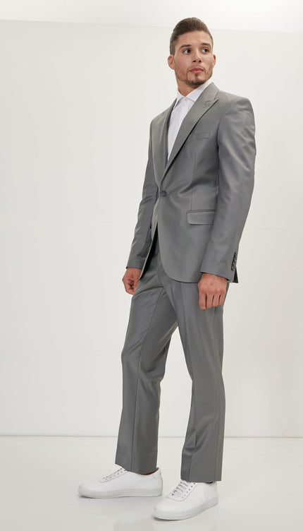 Super 120S Merino Wool Single Breasted Suit - Dark Grey - Ron Tomson