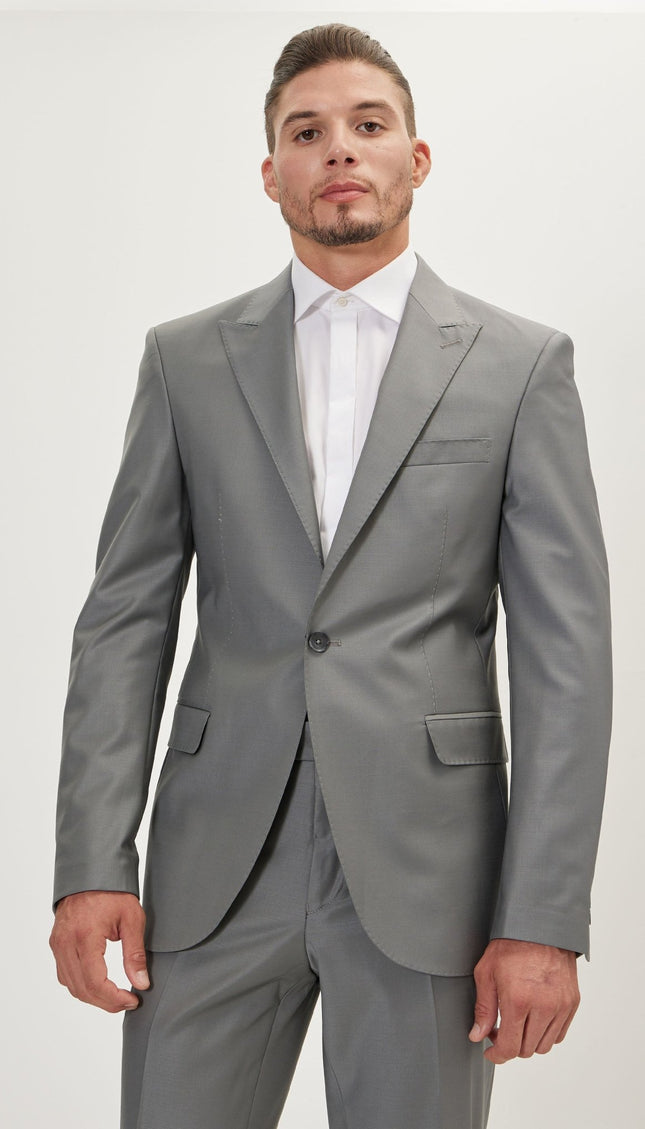 Super 120S Merino Wool Single Breasted Suit - Dark Grey - Ron Tomson