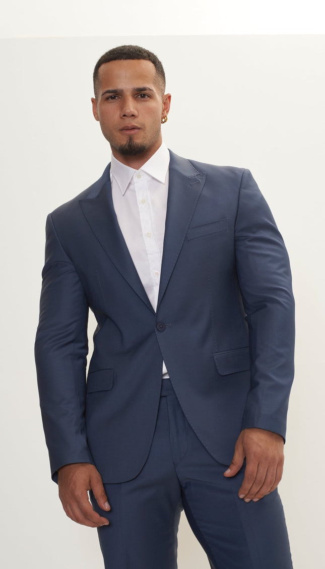 Super 120S Merino Wool Single Breasted Suit - Dark Petrol Blue - Ron Tomson
