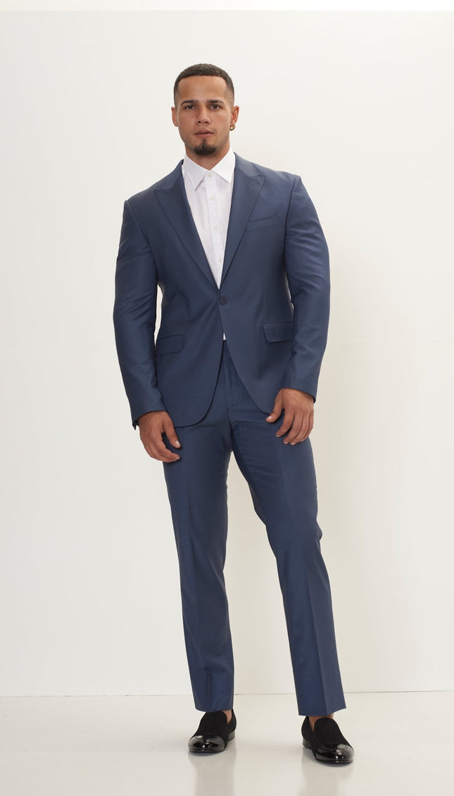 Super 120S Merino Wool Single Breasted Suit - Dark Petrol Blue - Ron Tomson