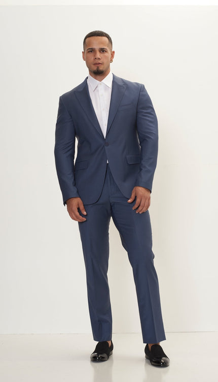 Super 120S Merino Wool Single Breasted Suit - Dark Petrol Blue - Ron Tomson