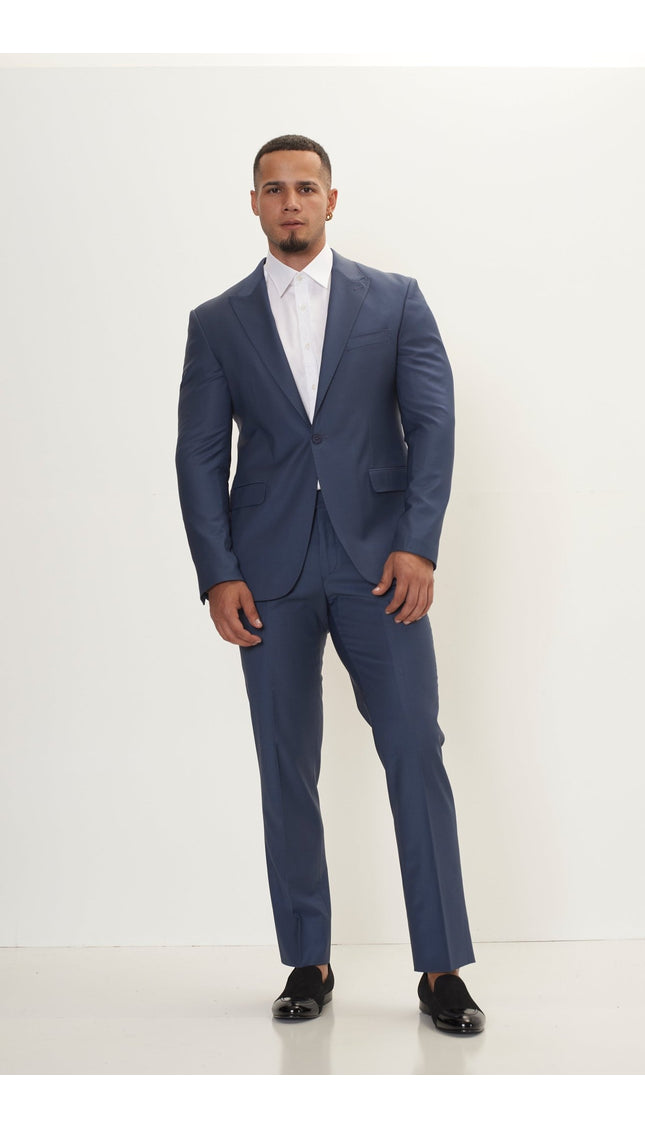 Super 120S Merino Wool Single Breasted Suit - Dark Petrol Blue - Ron Tomson