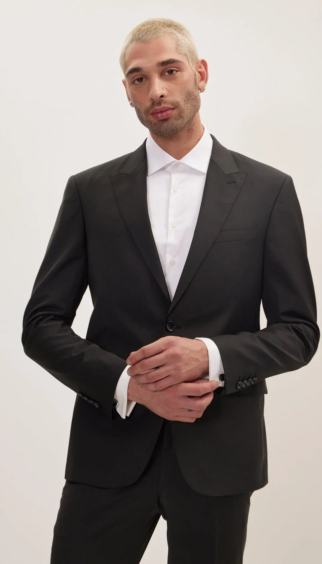 Super 120S Merino Wool Single Breasted Suit - Jet Black - Ron Tomson