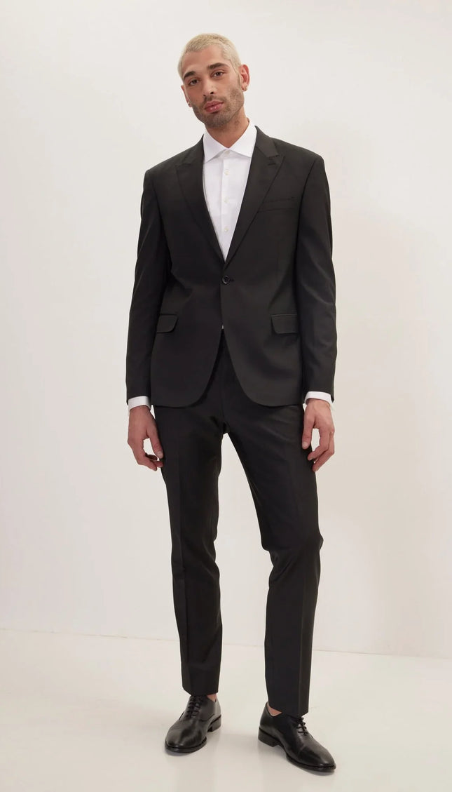 Super 120S Merino Wool Single Breasted Suit - Jet Black - Ron Tomson