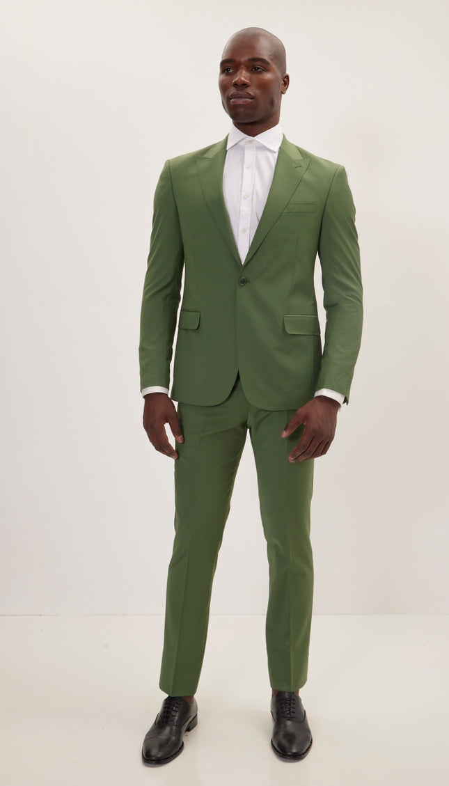 Super 120S Merino Wool Single Breasted Suit - Kale Green - Ron Tomson