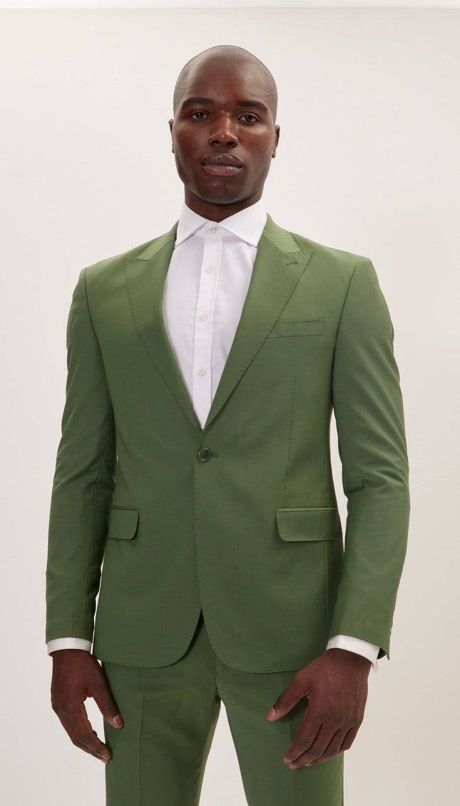 Super 120S Merino Wool Single Breasted Suit - Kale Green - Ron Tomson