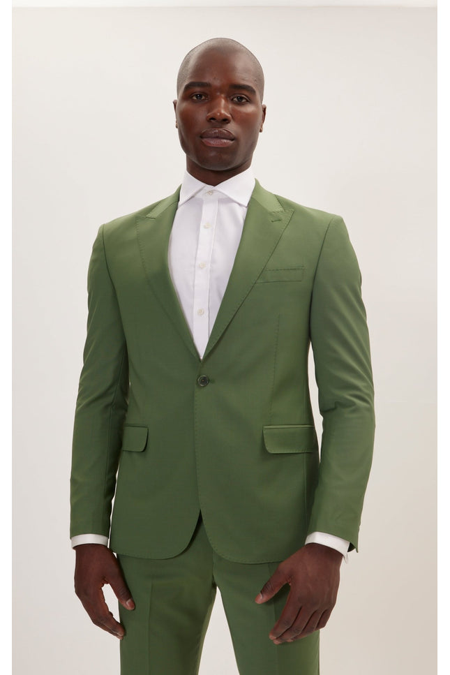 Super 120S Merino Wool Single Breasted Suit - Kale Green - Ron Tomson