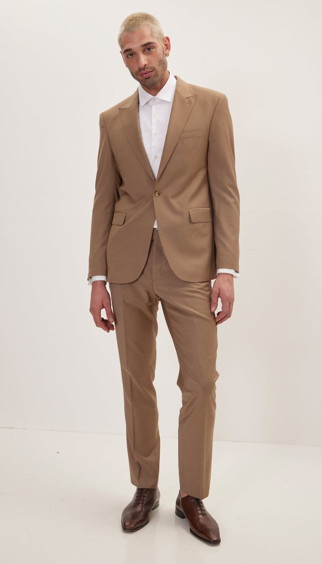 Super 120S Merino Wool Single Breasted Suit - Khaki - Ron Tomson