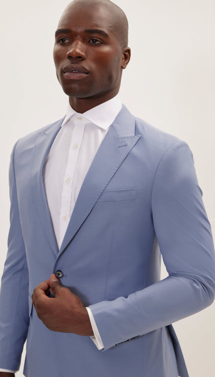 Super 120S Merino Wool Single Breasted Suit - Monument Grey Ish Blue - Ron Tomson