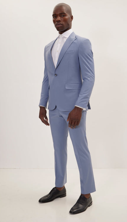 Super 120S Merino Wool Single Breasted Suit - Monument Grey Ish Blue - Ron Tomson
