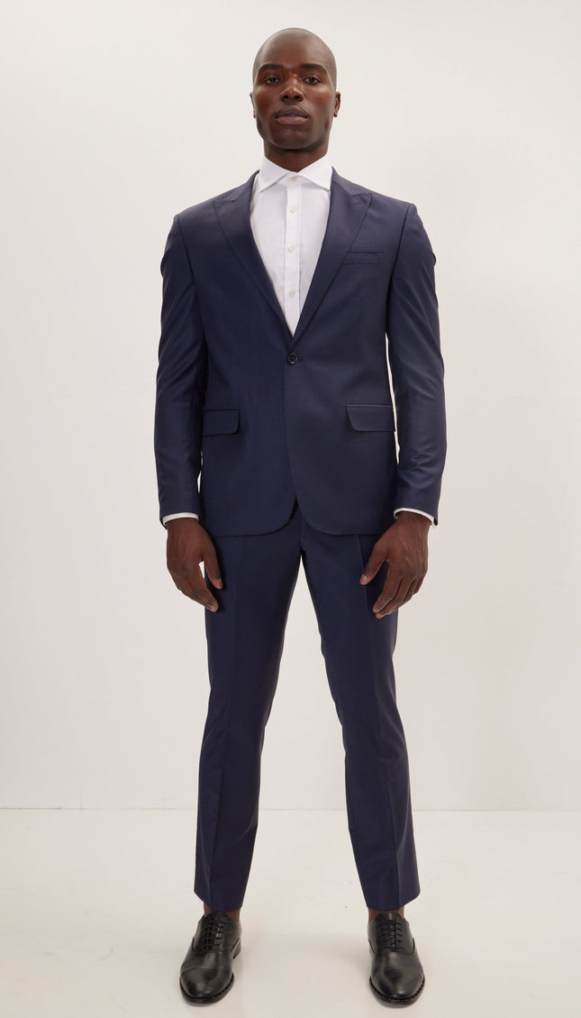 Super 120S Merino Wool Single Breasted Suit - Parliament Blue - Ron Tomson