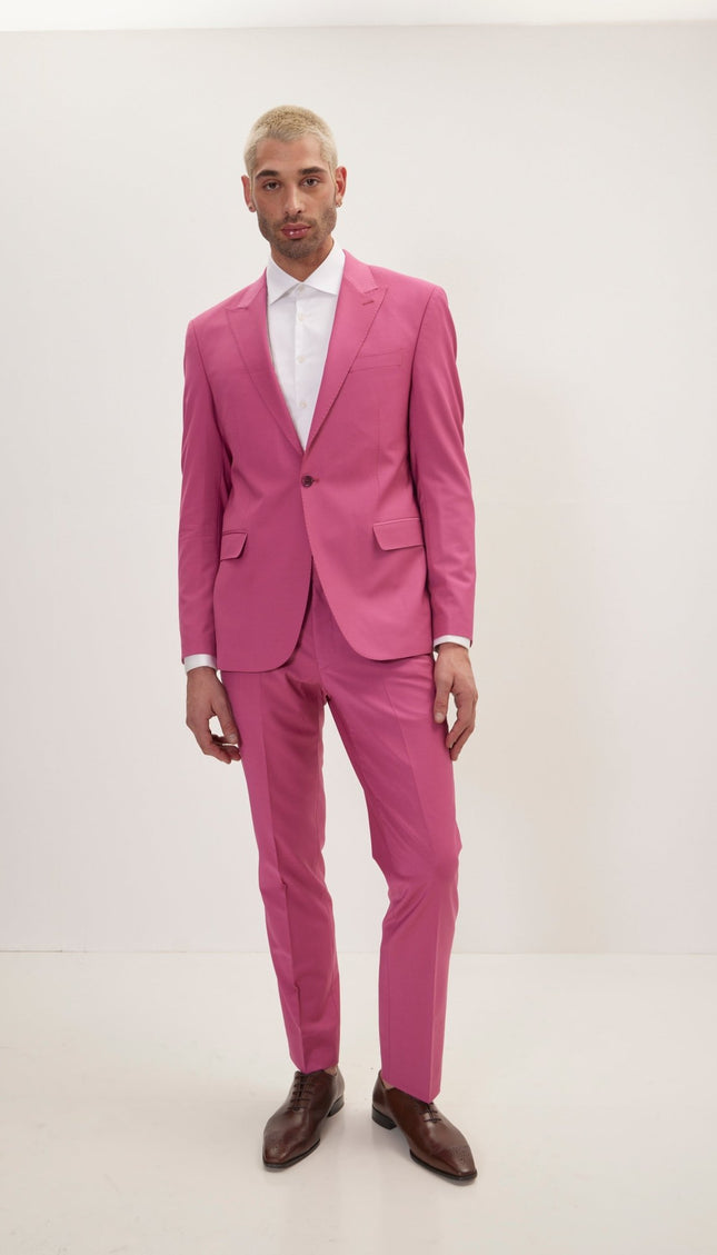 Super 120S Merino Wool Single Breasted Suit - Raspberry Pinkish Red - Ron Tomson
