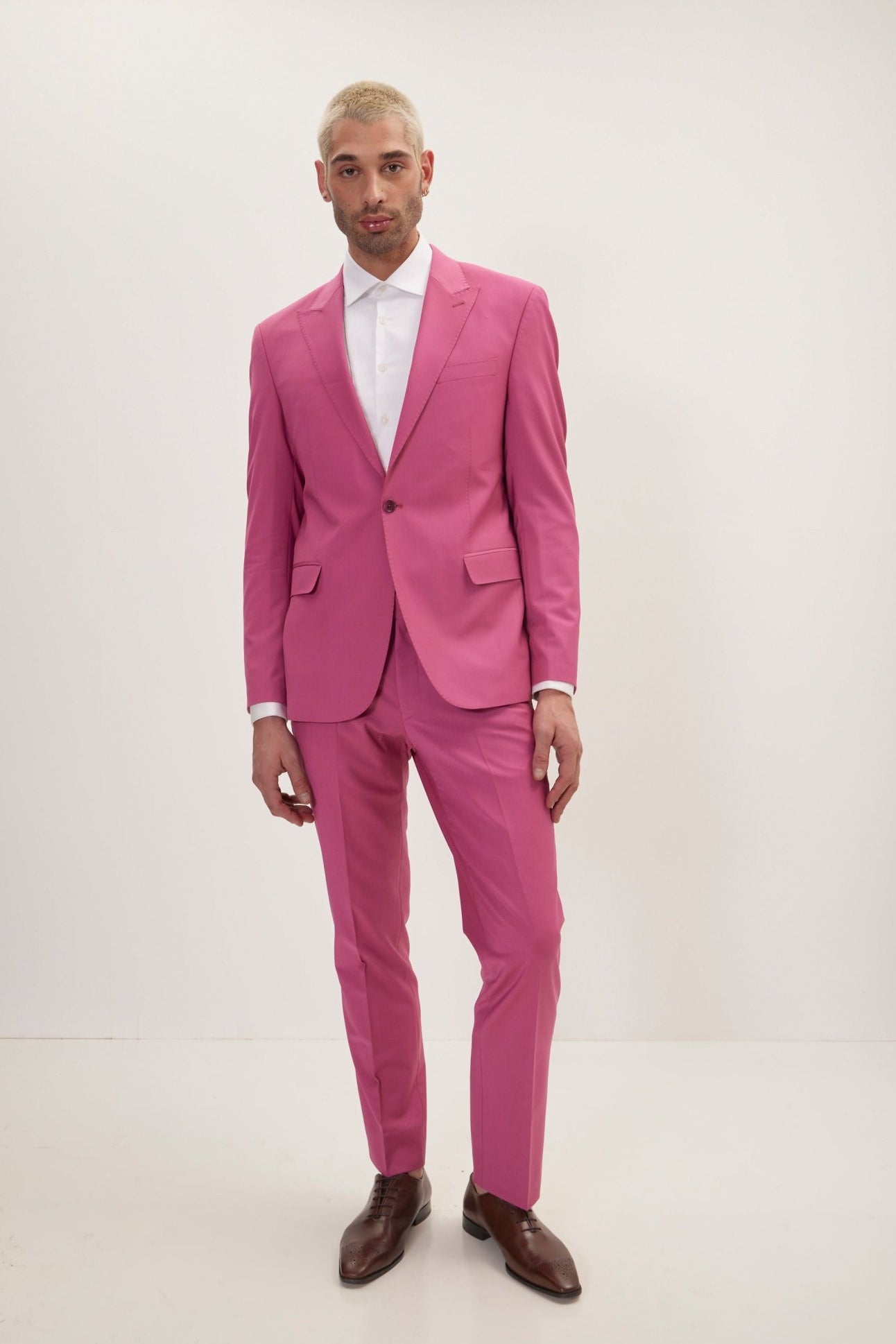 Super 120S Merino Wool Single Breasted Suit - Raspberry Pinkish Red - Ron Tomson