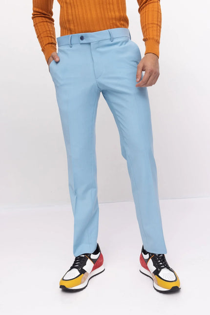 Super 120S Merino Wool Single Breasted Suit - Sky Blue - Ron Tomson